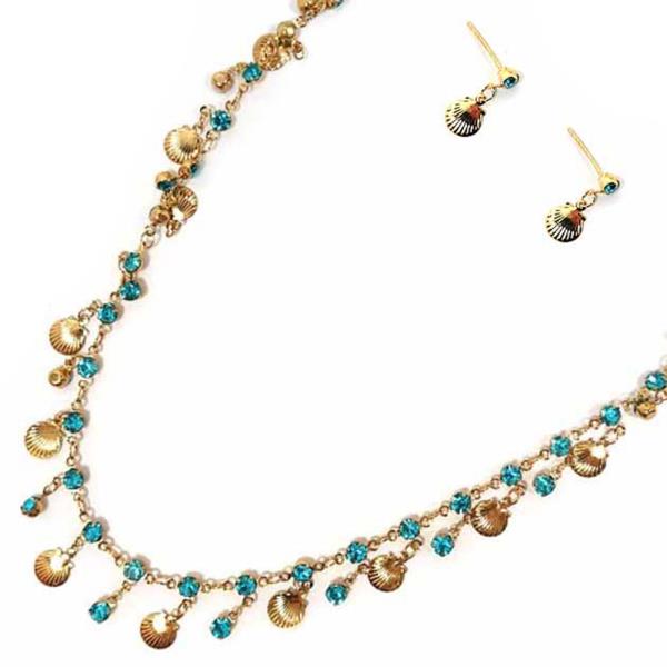 SEASHELL W PEARL  CHARM NECKLACE EARRING SET