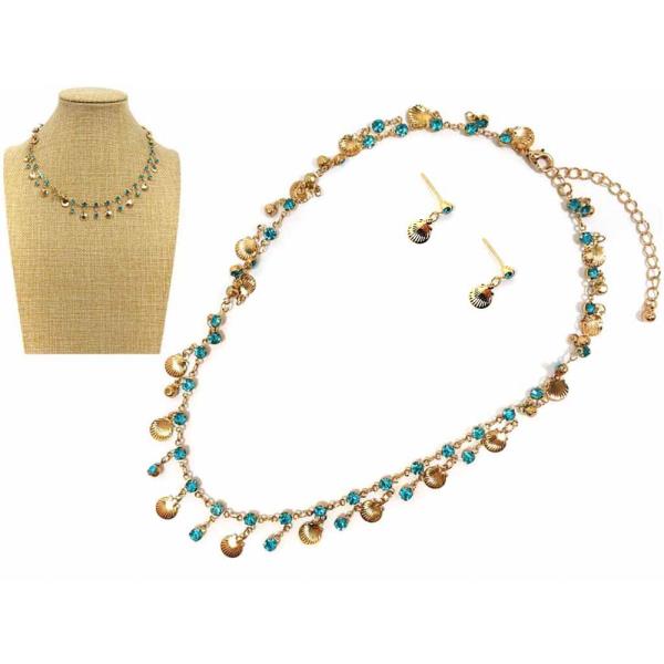 SEASHELL W PEARL  CHARM NECKLACE EARRING SET