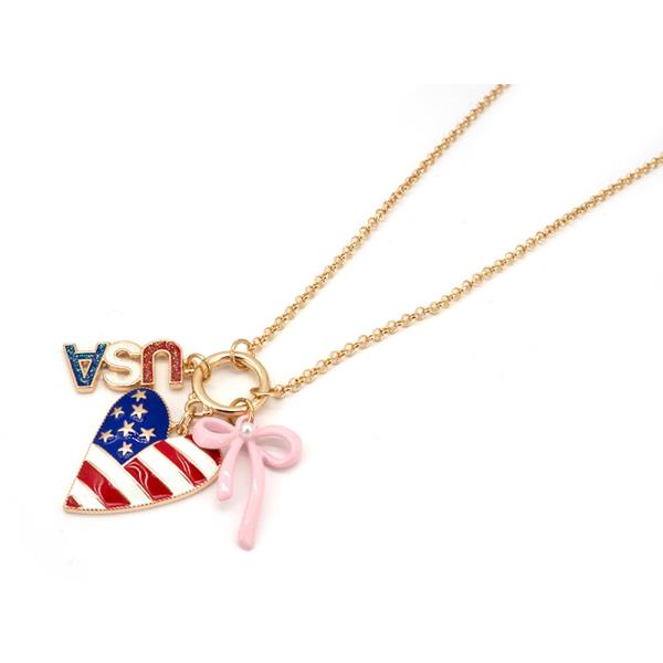 USA CHARMS PINK RIBBON NECKLACE