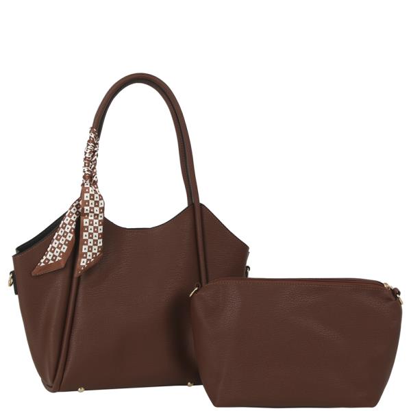 2IN1 PLAIN HANDLE SCARF TOTE BAG W POUCH SET