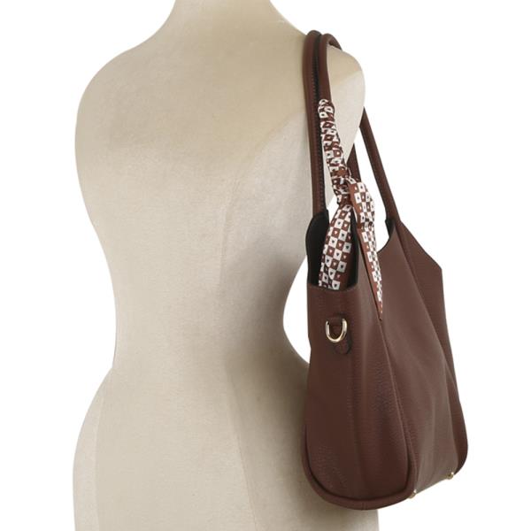 2IN1 PLAIN HANDLE SCARF TOTE BAG W POUCH SET