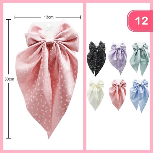 LONG TAIL FLOWER BOW PRINT HAIR BOW (12 UNITS)
