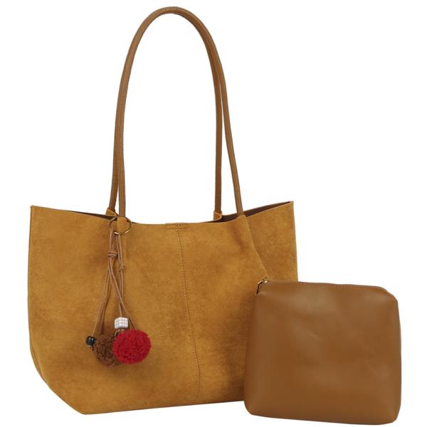 2IN1 PLAIN TOTE W BAG CHARM AND POUCH