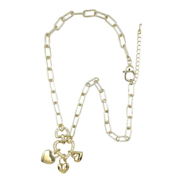 PAPER CLIP CZ PAVE HEART CHARM NECKLACE