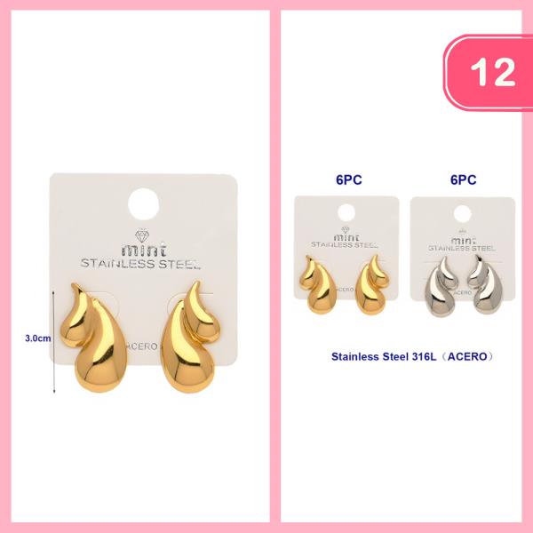 STAINLESS STEEL POST TEARDROP EARRINGS (12 UNITS)