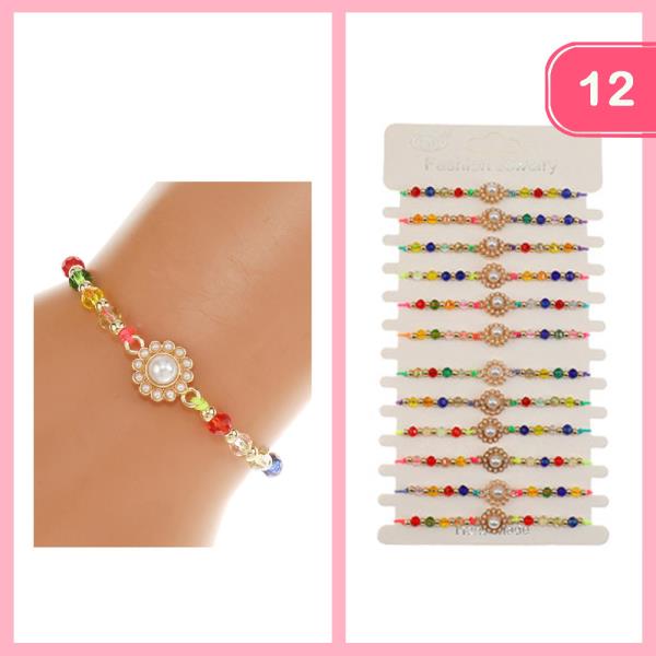 FLOWER PEARL BEADED BRACELET (12 UNITS)