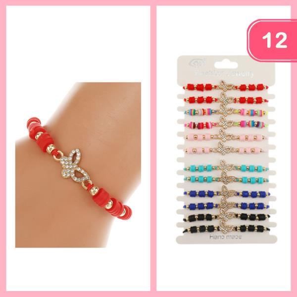 RHINESTONE BUTTERFLY  BEADED BRACELET (12 UNITS)