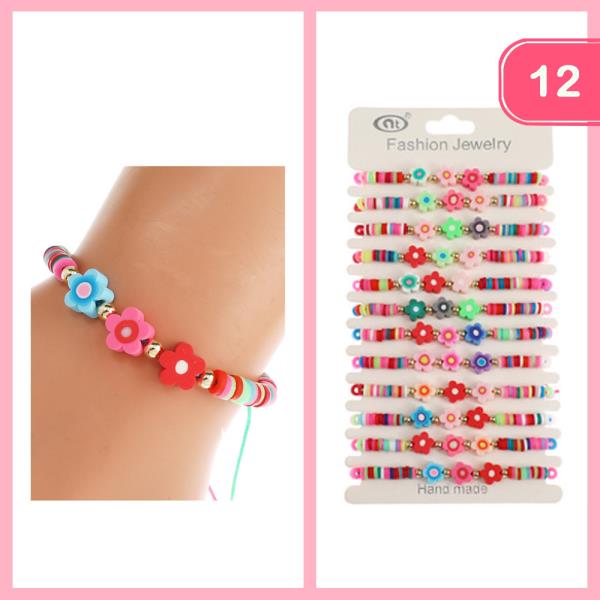 FLOWER BEADED ADJUSTABLE BRACELET (12 UNITS)