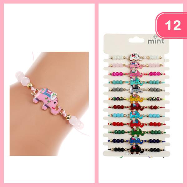 ELEPHANT PENDANT BEADED BRACELET (12 UNITS)