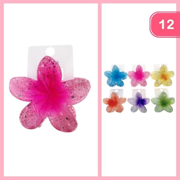 GLITTER FLOWER HAIR CLAW CLIP (12 UNITS)