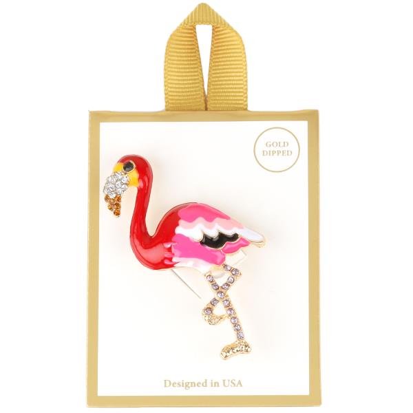 RHINESTONE EPOXY TROPICAL FLAMINGO BROOCH PIN