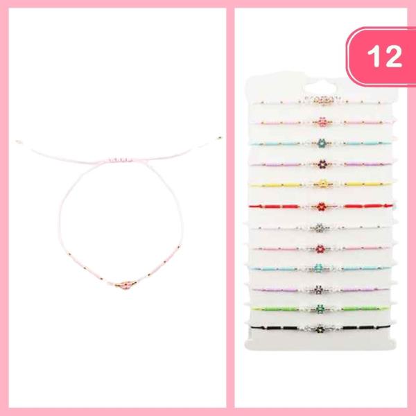 BEADED FLOWER THREAD BRACELET (12 UNITS)