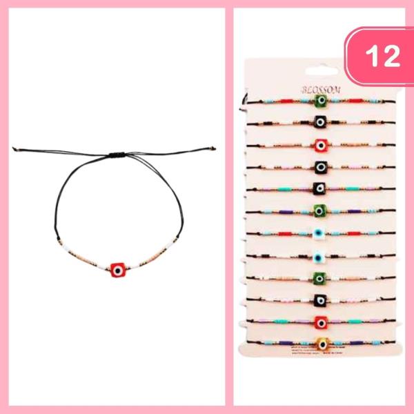 EVIL EYE CROSS SEED BEAD THREAD BRACELET (12 UNITS)