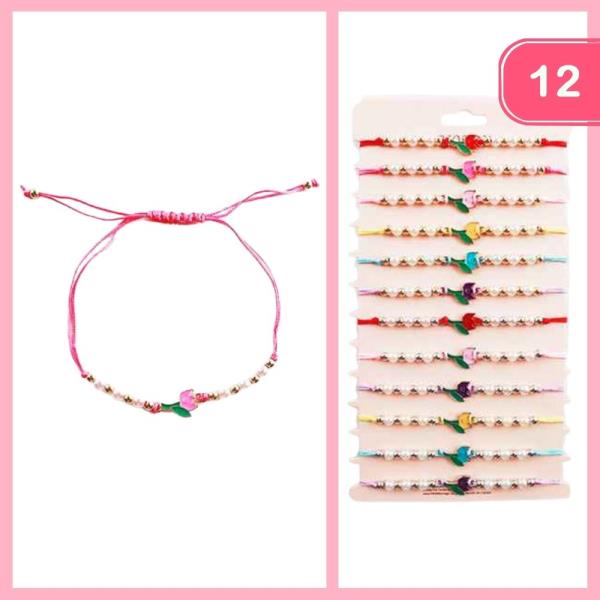 FLOWER STRING BEADED BRACELET (12 UNITS)