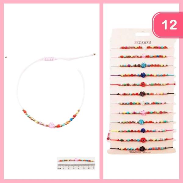 FLOWER BEADED STRING ADJUSTABLE BRACELET (12 UNITS)