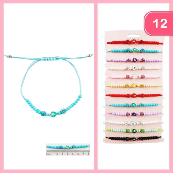 EVIL EYE CROSS SEED BEAD THREAD BRACELET (12 UNITS)