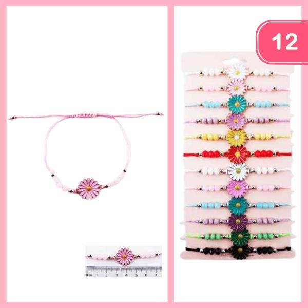 FLOWER PENDANT BEADED STRING BRACELET (12 UNITS)