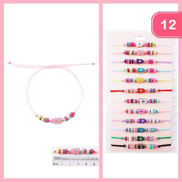 EVIL EYE CROSS SEED BEAD THREAD BRACELET (12 UNITS)