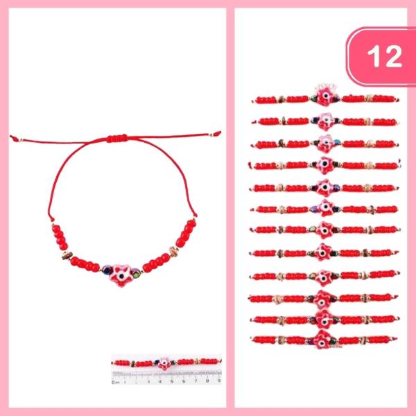 EVIL EYE CROSS SEED BEAD THREAD BRACELET (12 UNITS)