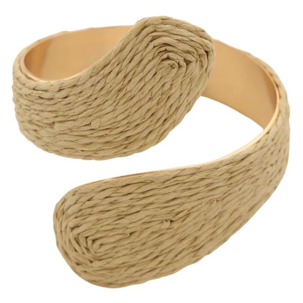 WOVEN RAFFIA SWIRL METAL CUFF BRACELET