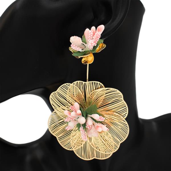 METAL FLORAL STATEMENT DANGLE EARRING