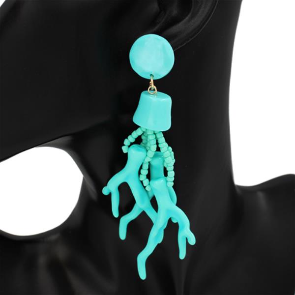 METAL RESIN CORAL DANGLE EARRING