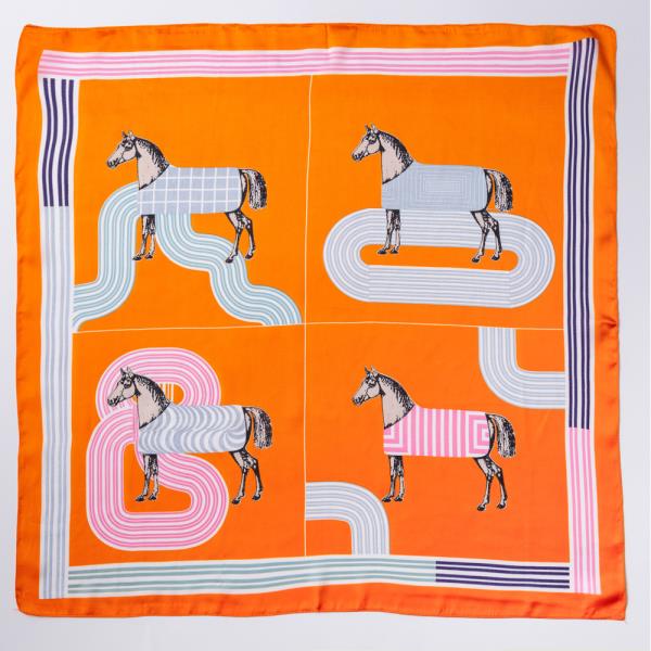 HORSE PRINT SILKY BANDANA SQUARE NECK SCARF