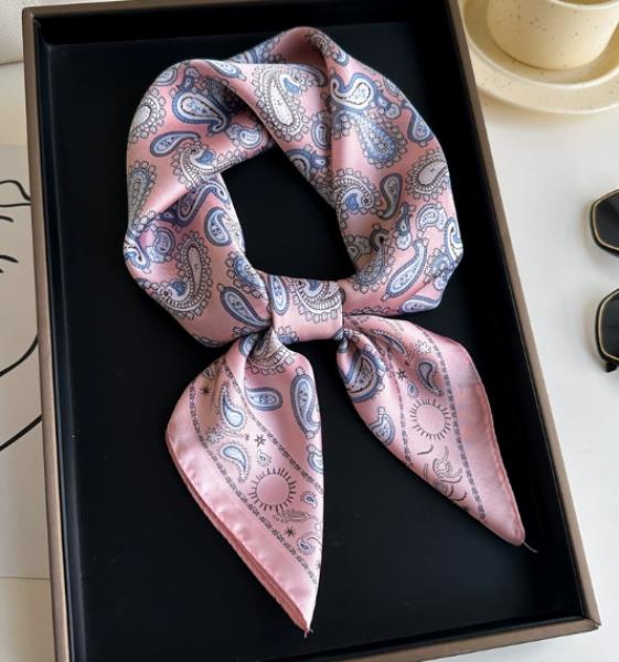 PAISLEY PRINT SILKY BANDANA SQUARE NECK SCARF