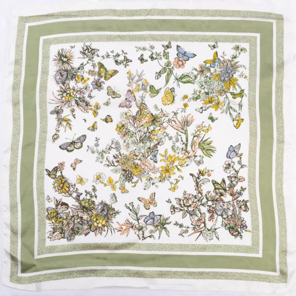 FLOWER SILKY BANDANA SQUARE NECK SCARF