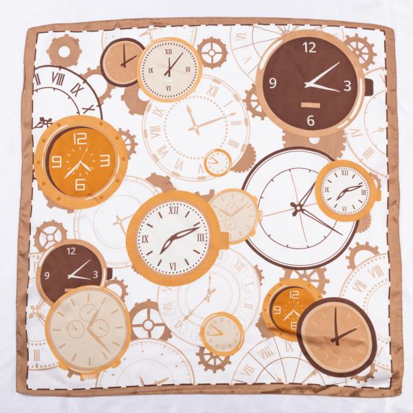 CLOCK PRINT SILKY BANDANA SQUARE NECK SCARF