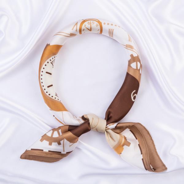 CLOCK PRINT SILKY BANDANA SQUARE NECK SCARF