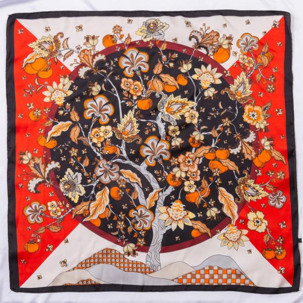 FLOWER SILKY BANDANA SQUARE NECK SCARF