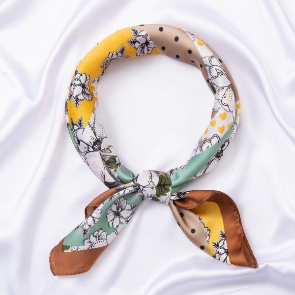 FLOWER DOT SILKY BANDANA SQUARE NECK SCARF