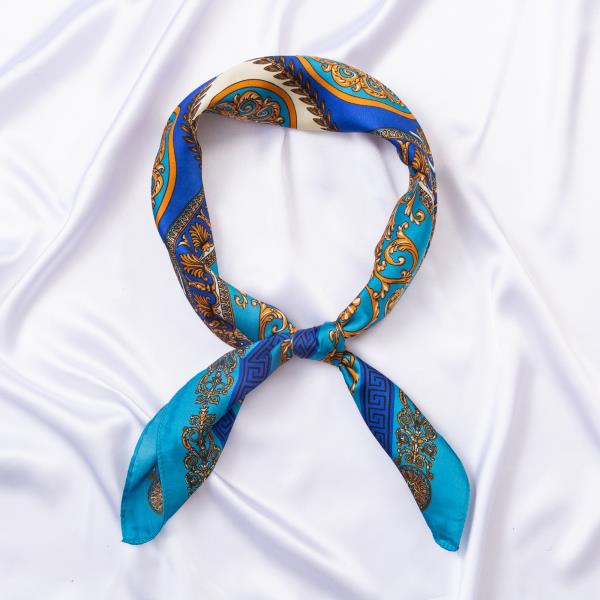BAROQUE ORNATE FRAME BORDER PRINT SILKY BANDANA SQUARE NECK SCARF