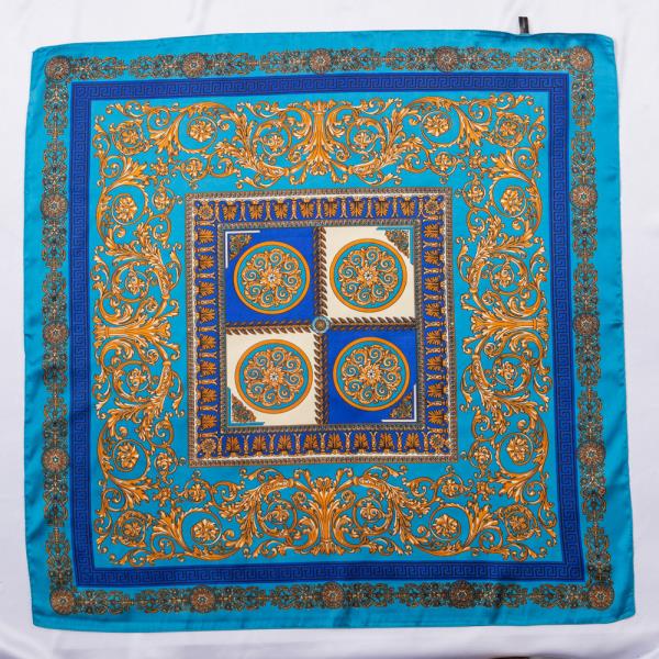 BAROQUE ORNATE FRAME BORDER PRINT SILKY BANDANA SQUARE NECK SCARF