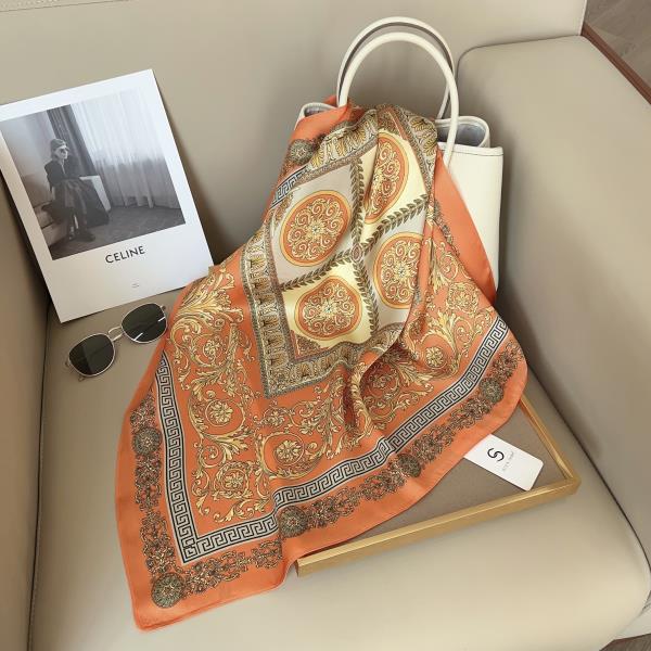 BAROQUE ORNATE FRAME BORDER PRINT SILKY BANDANA SQUARE NECK SCARF
