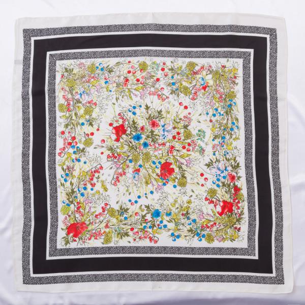 FLOWER SILKY BANDANA SQUARE NECK SCARF
