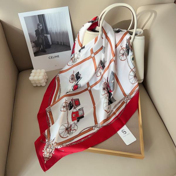 HORSE CARRIAGE CHAIN BELT PRINT SILKY BANDANA SQUARE NECK SCARF
