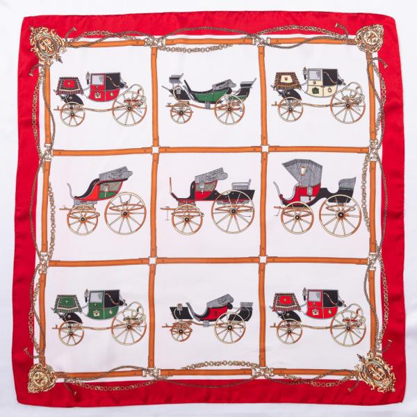 HORSE CARRIAGE CHAIN BELT PRINT SILKY BANDANA SQUARE NECK SCARF