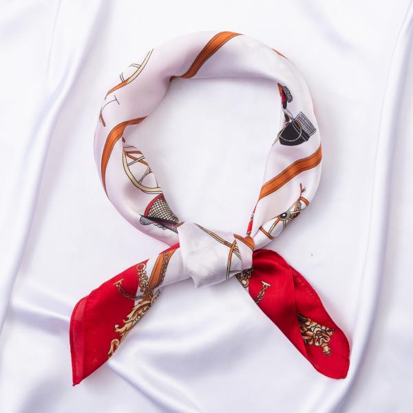 HORSE CARRIAGE CHAIN BELT PRINT SILKY BANDANA SQUARE NECK SCARF