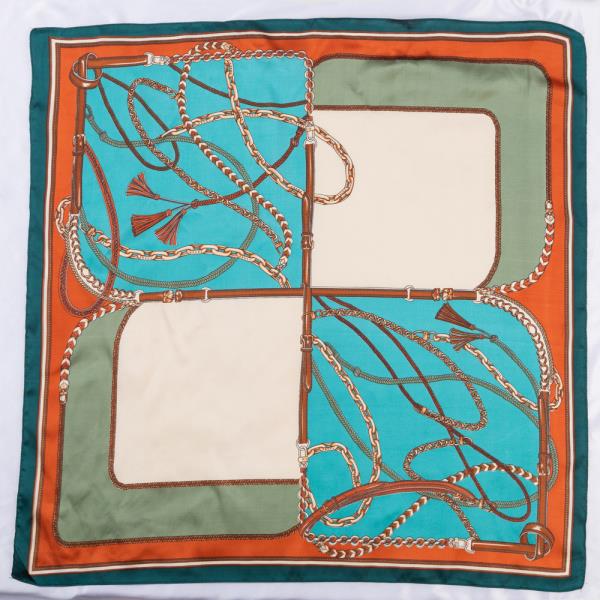 CHAIN PRINT SILKY BANDANA SQUARE NECK SCARF