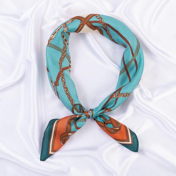 CHAIN PRINT SILKY BANDANA SQUARE NECK SCARF