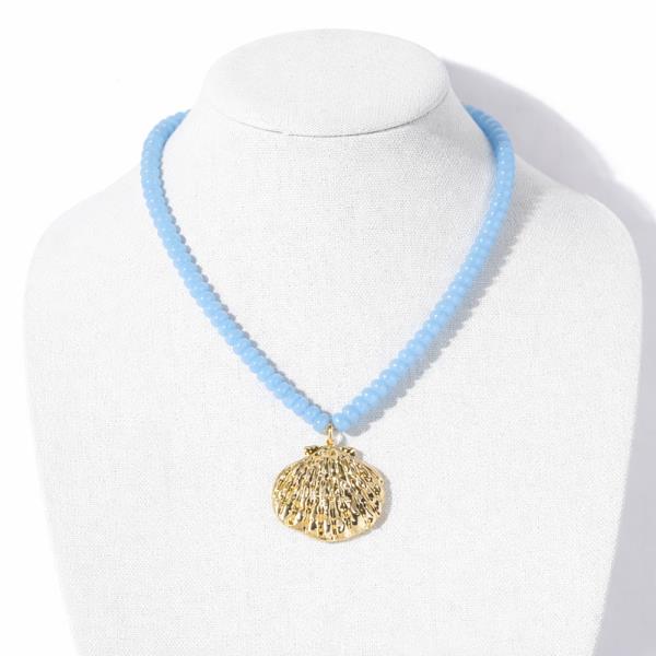 COLOR BEAD SHELL PENDANT NECKLACE