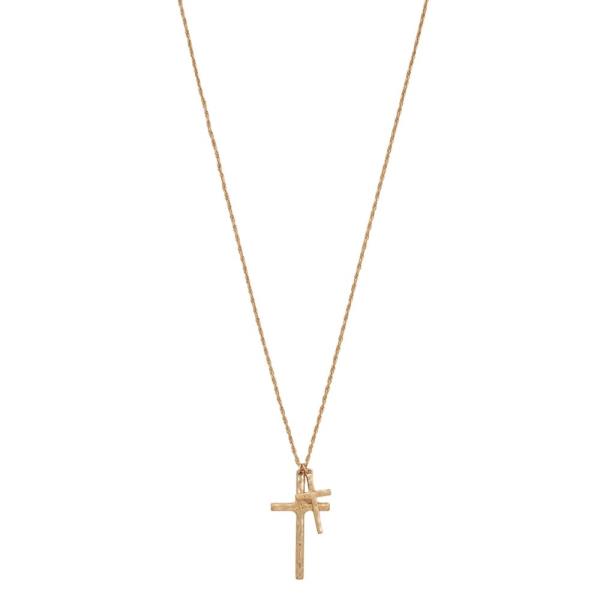 METAL DOUBLE CROSS PENDANT NECKLACE