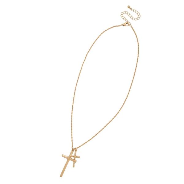 METAL DOUBLE CROSS PENDANT NECKLACE
