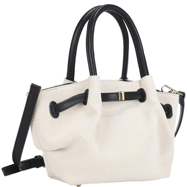 TEXTURED TWO TONE HANDLE SATCHEL BAG