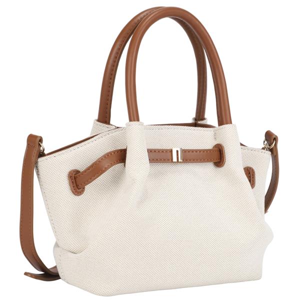 TEXTURED TWO TONE HANDLE SATCHEL BAG