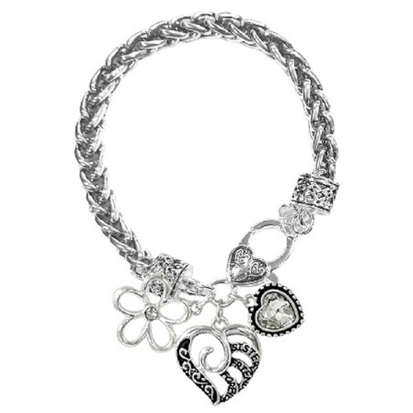 METAL FLOWER HEART CHARM BRACELET