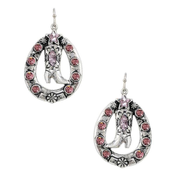 WESTERN SEMI STONE BOOT EARRING