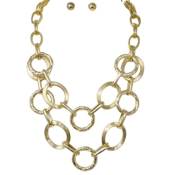 METAL LINK CHAIN STATEMENT NECKLACE EARRING SET